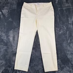 Crown & Ivy Women's 10P Petite Cream Straight Leg Ankle Pants Stretch